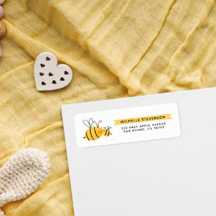 Cute Handdrawn Bees & Yellow Banner Return Address