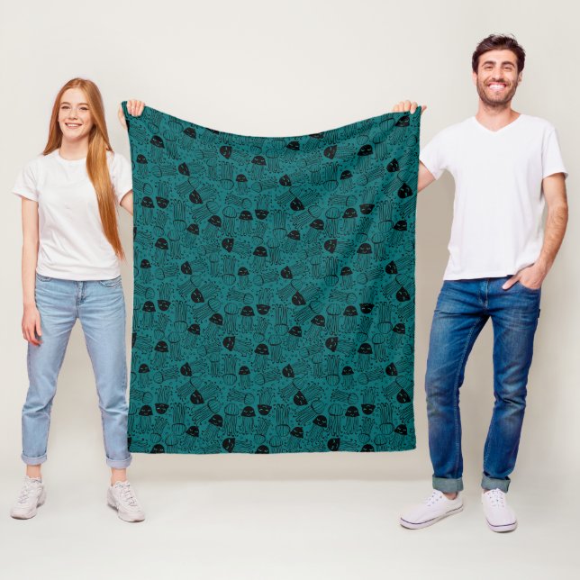 Cute handmade jelly fish pattern background fleece blanket (In Situ)