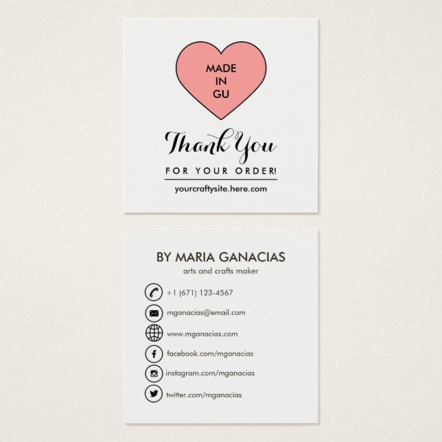 Cute Handmade Label Tag Social Media Business Card (Front & Back)