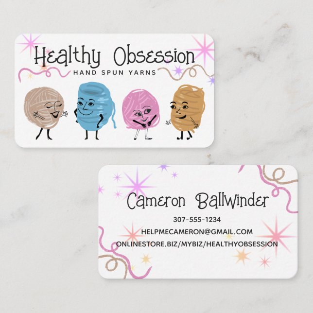 Cute handspun yarn knitting crochet business card (Front/Back)