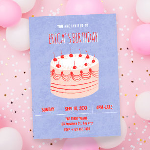Cute handwriting birthday cake invitation