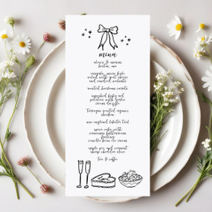 Cute Handwritten Doodle Bow Wedding Reception Menu