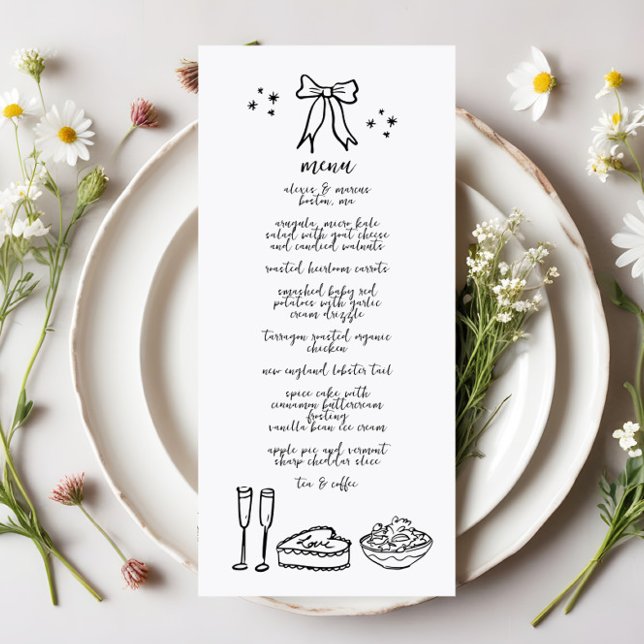 Cute Handwritten Doodle Bow Wedding Reception Menu (Creator Uploaded)