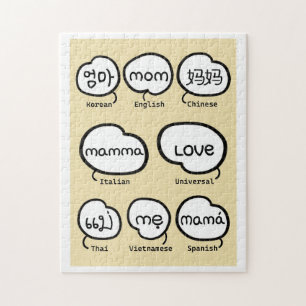 Cute Handwritten Mom World Language Family Jigsaw Puzzle