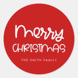 Cute handwritten script Merry Christmas Classic Round Sticker