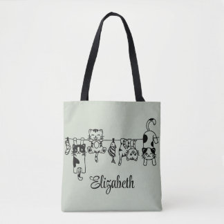 Cute Hanging Kittens Custom Name Tote Bag