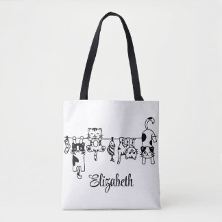 Cute Hanging Kittens Custom Name Tote Bag