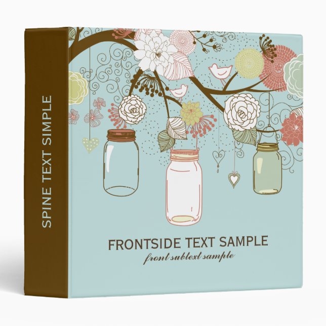 Cute Hanging Mason Jar & Retro Flowers Binder (Front/Spine)