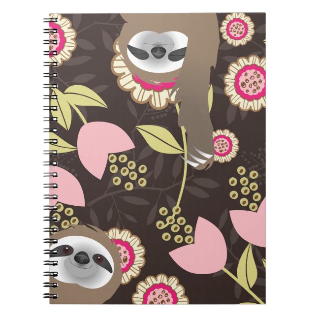 Cute hanging out sloths brown and pink jungle notebook (Front)