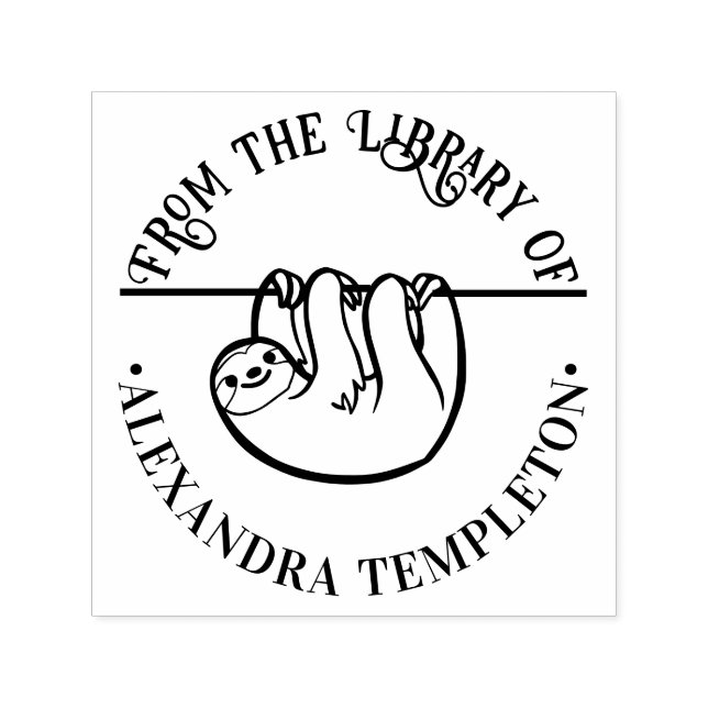 Cute Hanging Sloth “From the Library of” Book Name Self-inking Stamp (Design)