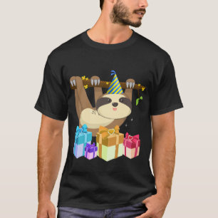 Cute Hanging Sloth With Birthday Hat T-Shirt