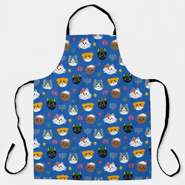 Cute Hannukah Cat Patterned Apron (Front)