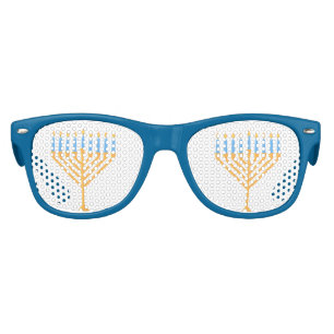 Cute Hanoukka Party Menorah Blue Retro Lunettes de