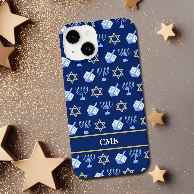 Cute Hanukkah Dreidel Menorah Blue Monogram (Creator Uploaded)