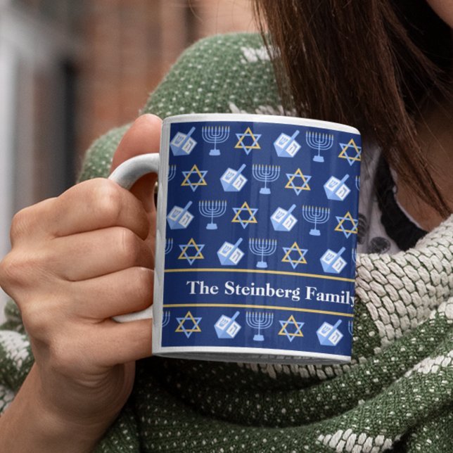 Cute Hanukkah Dreidel Menorah Pattern Custom Coffee Mug (Creator Uploaded)