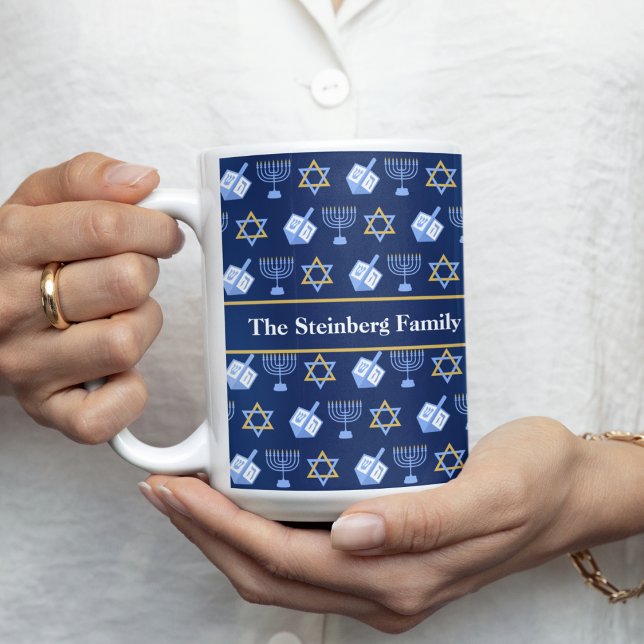 Cute Hanukkah Dreidel Menorah Personalized Gift Coffee Mug (Creator Uploaded)