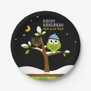 Cute Hanukkah Light up the Night Owl & Menorah Paper Plate