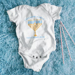 Cute Hanukkah Menorah Family Reunion Personalized Baby Bodysuit<br><div class="desc">Cute custom Hanukkah baby bodysuit for a Jewish family reunion or Chanukah party with a synagogue. Personalize with your own last name or group information in blue around the pretty menorah.</div>