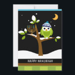 Cute Hanukkah Owl & Menorah Snowy Tree Holiday Card<br><div class="desc">Cute Hanukkah Owl & Menorah in a Snowy Tree. This Cute, Colourful Hanukkah Owl & Menorah in a Snowy Tree is totally fun! The Colourful Cartoon style will delight friends and family of all ages. It is designed to make everyone smile this holiday season. All text including the good wishes...</div>