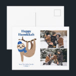 Cute Hanukkah Sloth 2 Photo Collage Holiday Postcard<br><div class="desc">Cute Hanukkah sloth personalized photo cards.</div>