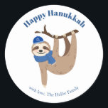 Cute Hanukkah Sloth Classic Round Sticker<br><div class="desc">Cute Hanukkah sloth personalized design.</div>