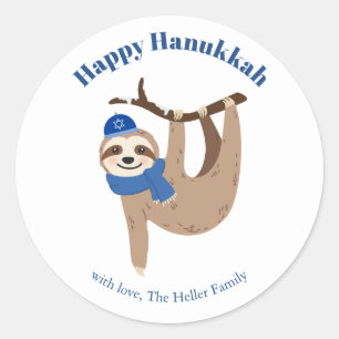 Cute Hanukkah Sloth Classic Round Sticker