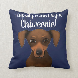 Cute Happily Owned Chiweenie   Chihuahua Dachshund Throw Pillow