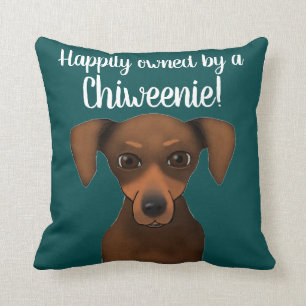 Cute Happily Owned Chiweenie Chihuahua Dachshund Throw Pillow