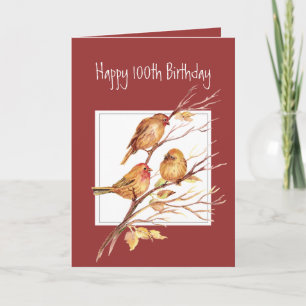 Cute Happy 100th Birthday Song Sparrows Card