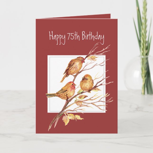 Cute Happy 75th Birthday Song Sparrows Card (Front)