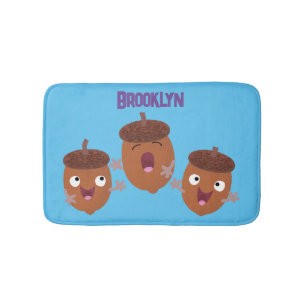 Cute happy acorns singing cartoon for kids bath mat