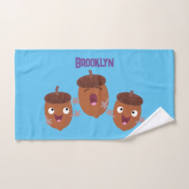 Cute happy acorns singing cartoon for kids bath towel set (Hand Towel)