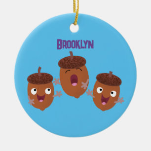 Cute happy acorns singing cartoon for kids ceramic ornament
