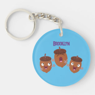 Cute happy acorns singing cartoon for kids keychain