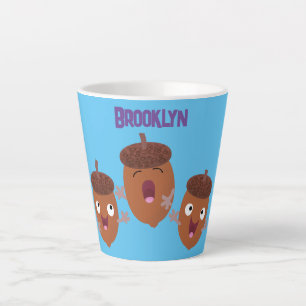 Cute happy acorns singing cartoon for kids latte mug