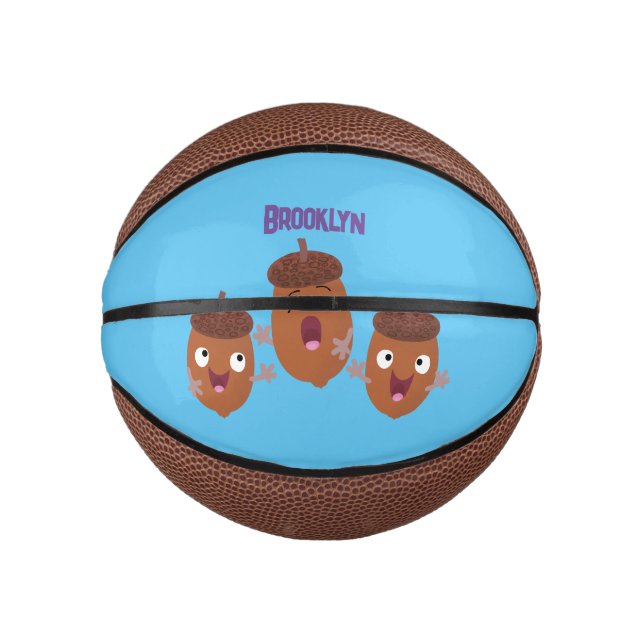 Cute happy acorns singing cartoon for kids mini basketball (Front)