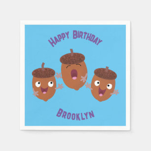 Cute happy acorns singing cartoon for kids napkin