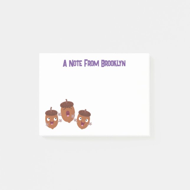 Cute happy acorns singing cartoon for kids post-it notes (Front)