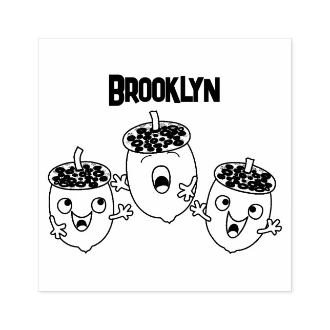 Cute happy acorns singing cartoon for kids rubber stamp (Imprint)