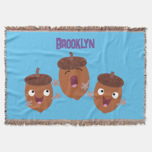 Cute happy acorns singing cartoon for kids throw blanket
