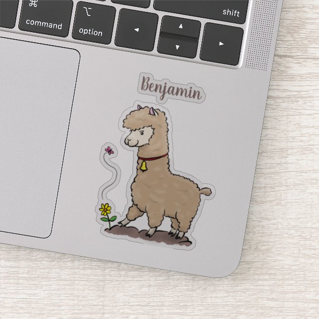 Cute happy alpaca with butterfly cartoon (Detail)