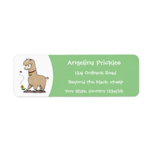 Cute happy alpaca with butterfly cartoon