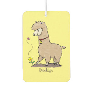 Cute happy alpaca with butterfly cartoon air freshener