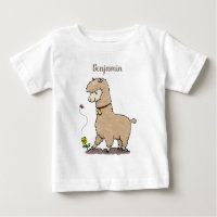 Cute happy alpaca with butterfly cartoon