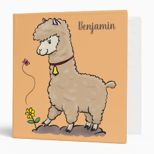 Cute happy alpaca with butterfly cartoon binder
