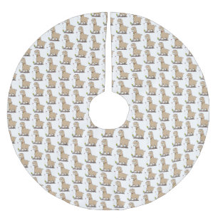 Cute happy alpaca with butterfly cartoon brushed polyester tree skirt