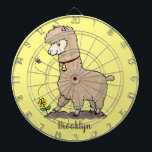 Cute happy alpaca with butterfly cartoon dartboard<br><div class="desc">This cute alpaca is making friends with a pink butterfly. A happy and adorable cartoon for child.</div>