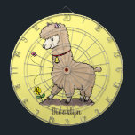 Cute happy alpaca with butterfly cartoon dartboard<br><div class="desc">This cute alpaca is making friends with a pink butterfly. A happy and adorable cartoon for child.</div>