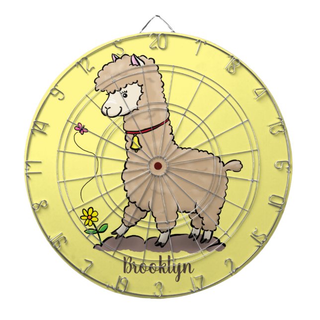 Cute happy alpaca with butterfly cartoon dartboard (Front)