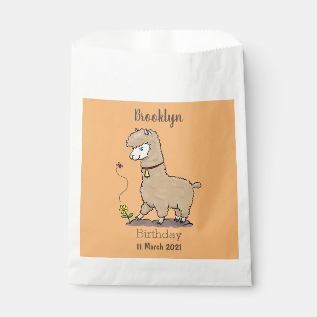 Cute happy alpaca with butterfly cartoon favour bag (Front)